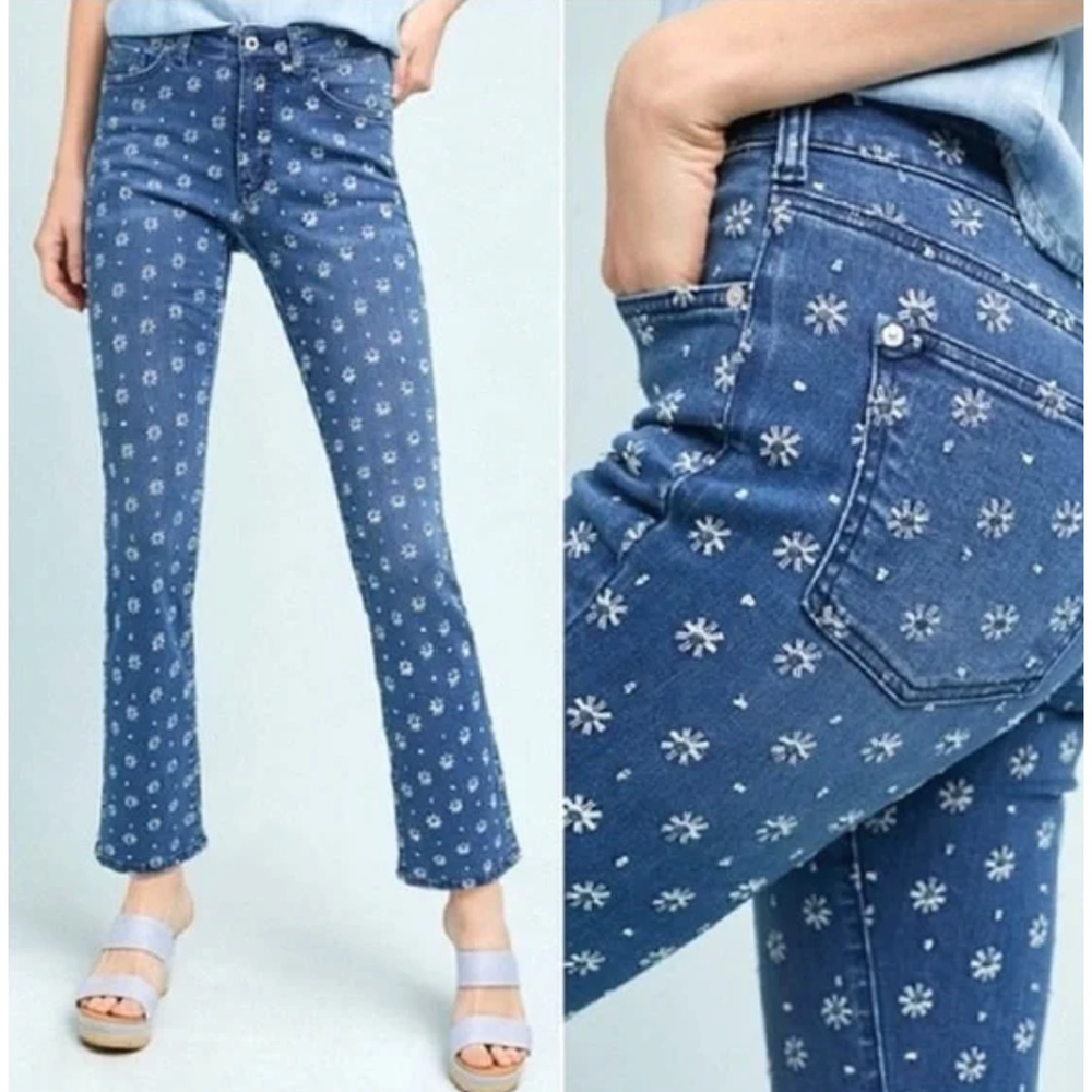 Anthropologie Embroidered High-Rise Bootcut Jeans Crop‎ Boho Fesitval Sz 27